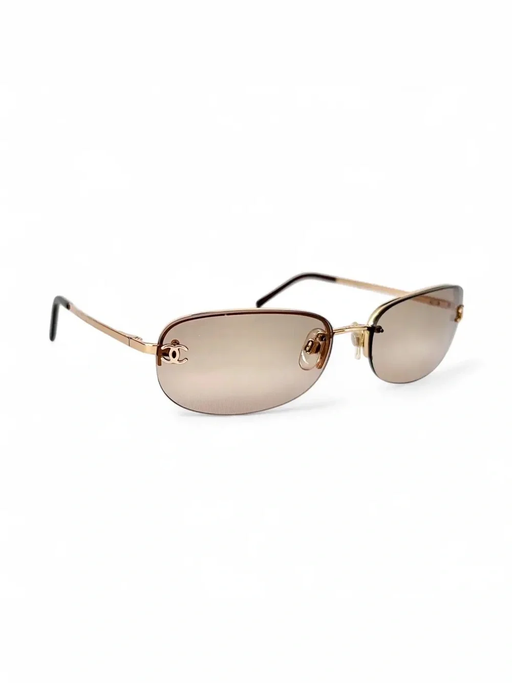 CHANEL Vintage Gold Brown Gradient Oval Sunglasses